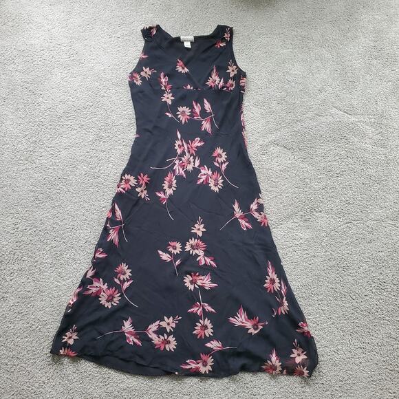 90s Fairy Grunge Whimsigoth Dress 14 Black Floral Grunge Romantic Maxi Silk - Picture 1 of 11